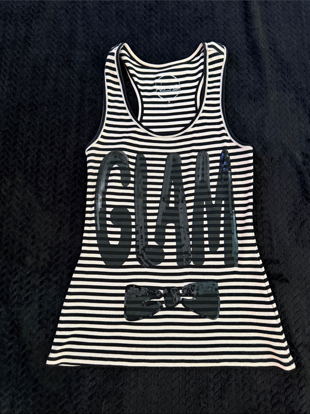 INC International Concepts Black and PinkStriped Sequin 'GLAM' Tank Top